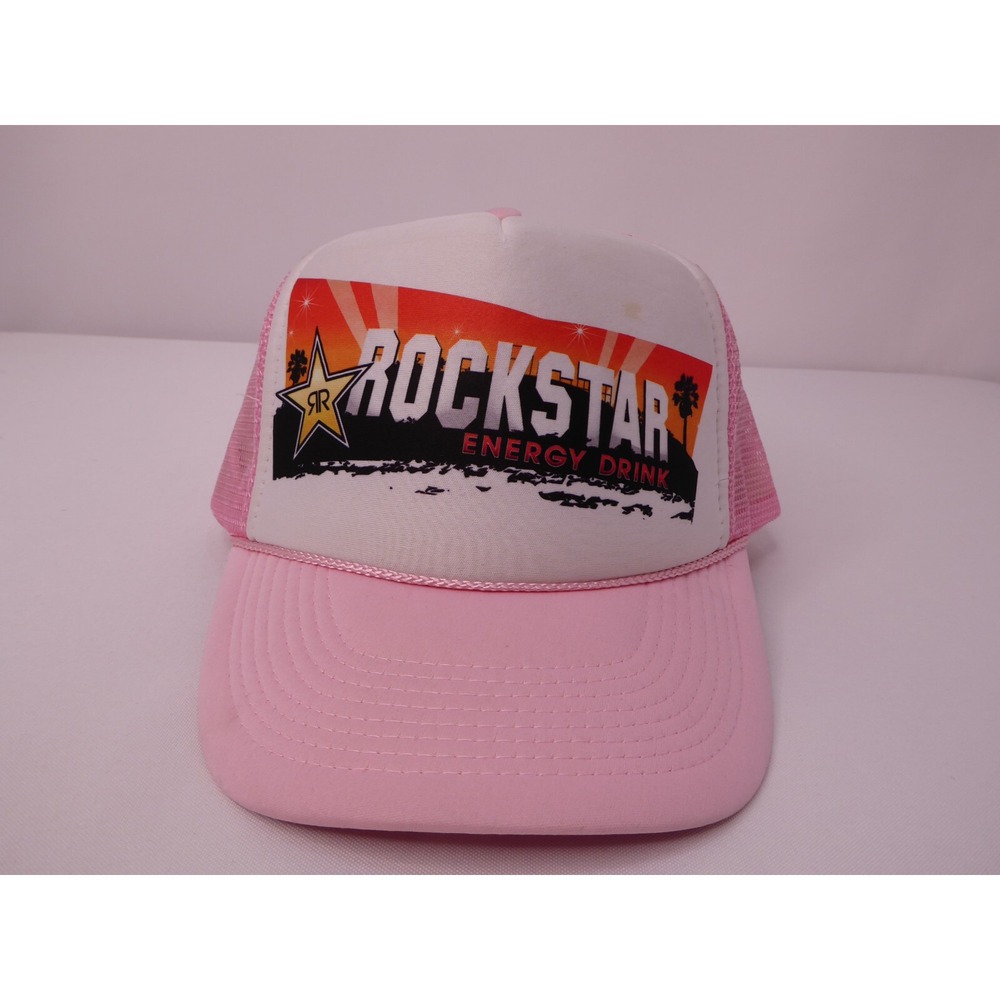 Rockstar Energy Drink Pink White Trucker Snapback Hat Cap